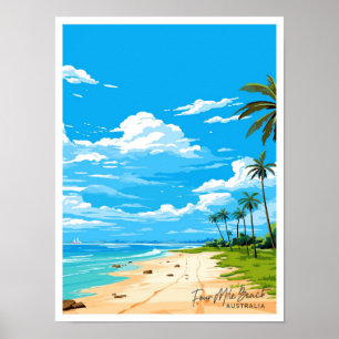 Four Mile Beach Australia Travel illustration Poster