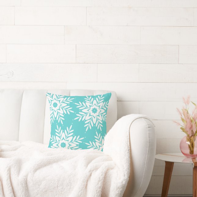 Four Mint White Snowflakes Cushion (Couch)