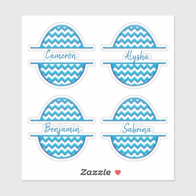 Four Name Customisable ZigZag Easter Eggs Stickers (Sheet)