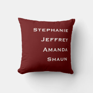 Four Names Burgundy and White Square Throw  Cushion