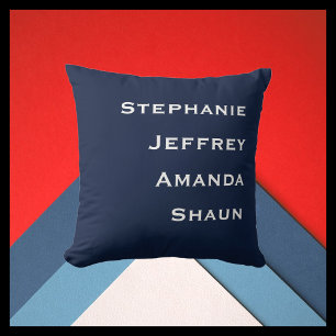 Four Names Navy Blue and White Square Cushion