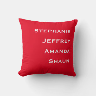Four Names Red and White Square Cushion