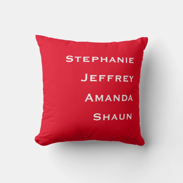 Four Names Red and White Square Cushion (Front)