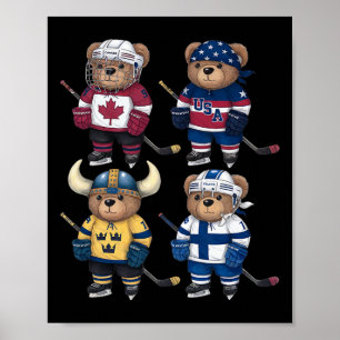 Four Nations Ttle Glol Face-off Bear Hockey Player Poster