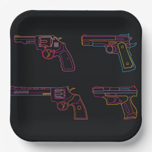 Four Neon Handgun signs Paper Plate