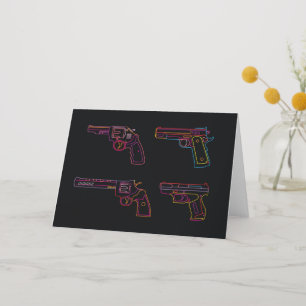 Four Neon Handgun signs Thank You Card