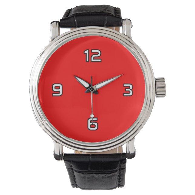 Four Numbers (outline) - White on Red Watch (Front)