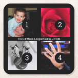 Four of Your Photos and Text to Make Your Own easy Square Paper Coaster<br><div class="desc">Easily Make Your Own Photo Display with 4 photos plus a text line you can edit or delete if you wish. Upload your selection of images to replace the numbered photos in order with yours using the menu on this product page. Each photo is set within a square template or...</div>