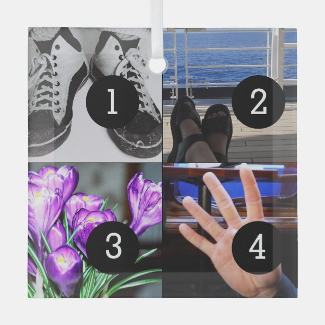 Four of Your Photos Make Your Own Keepsake Glass Tree Decoration (Front)