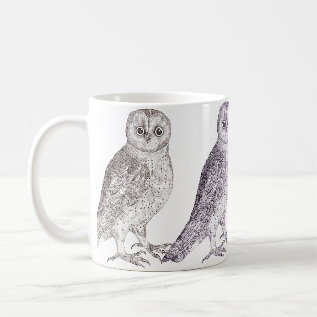 Four Owls Coffee Mug - Spotted Owl Antique Print (Left)