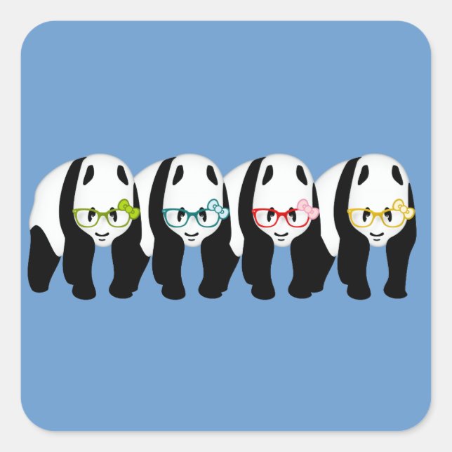 Four Pandas wearing glasses Square Sticker (Front)
