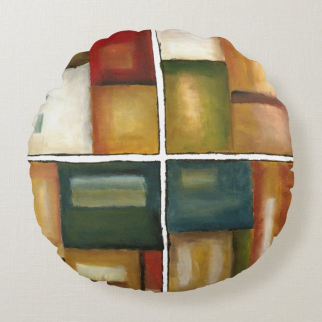 Four Panelled Painting by Jennifer Goldberger Round Cushion (Front)