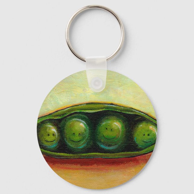 Four peas in a pod fun unique original art key ring (Front)