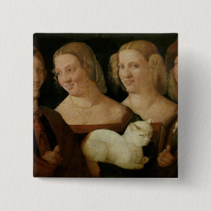 Four People Laughing at the Sight of a Cat 15 Cm Square Badge