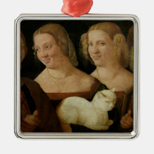 Four People Laughing at the Sight of a Cat Metal Tree Decoration