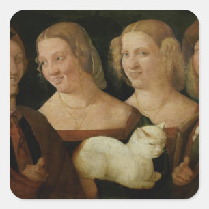 Four People Laughing at the Sight of a Cat Square Sticker
