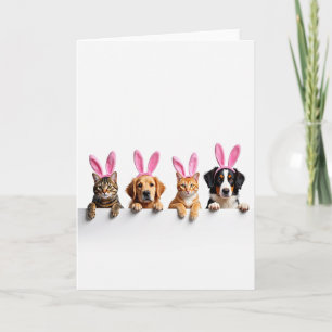 Four Pets Peek Over Fence Card
