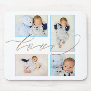 Four Photo Collage baby Family Love Script Mouse Pad