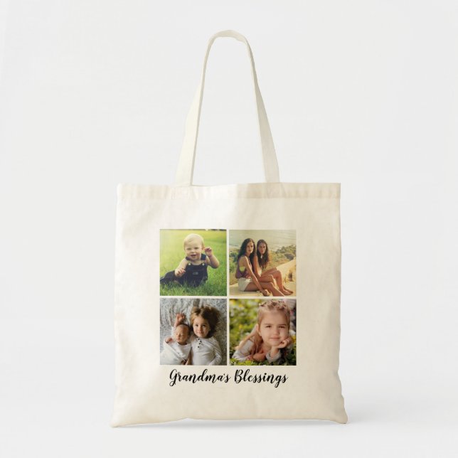 Four Photo Collage, Custom Text Tote Bag (Front)