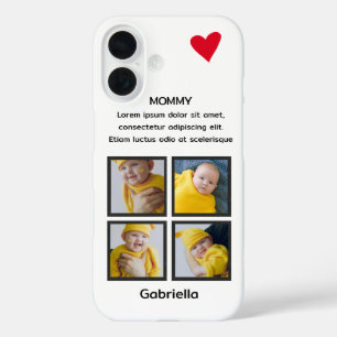 Four Photo Collage Heart Personalised Custom Text iPhone 16 Case