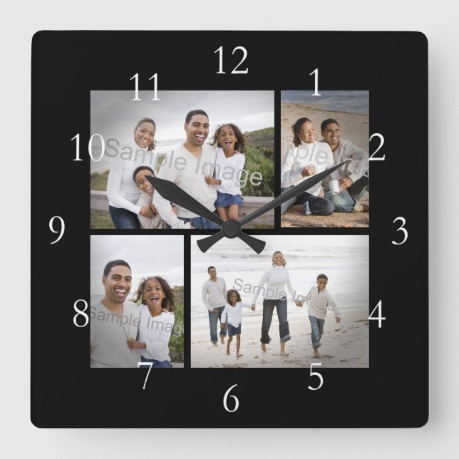 Four Photo Collage Keepsake Square Wall Clock (Front)