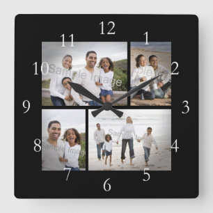 Four Photo Collage Keepsake Square Wall Clock