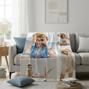 Four Photo Collage Personalised Memory Gift Fleece Blanket