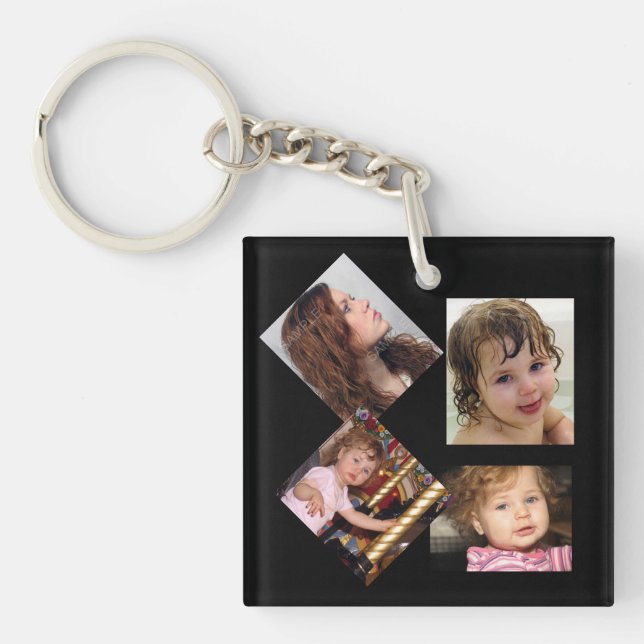 Four Photo Collage Template Key Ring (Front)