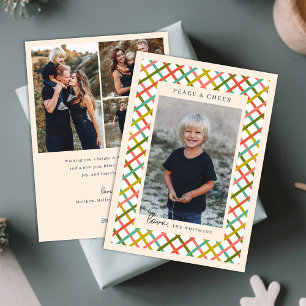 Four Photo Colorful Modern Crisscross  Holiday Card