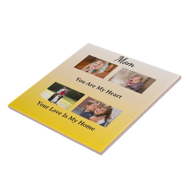 Four Photo Layout – Cream & Gold Tribute Ceramic Tile (Side)