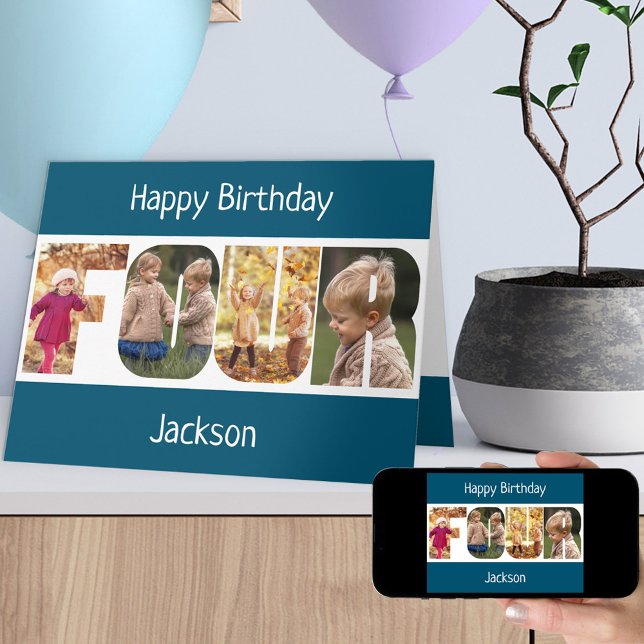 FOUR Photo Letters Pink Girls 4th Birthday Card (Creator Uploaded)