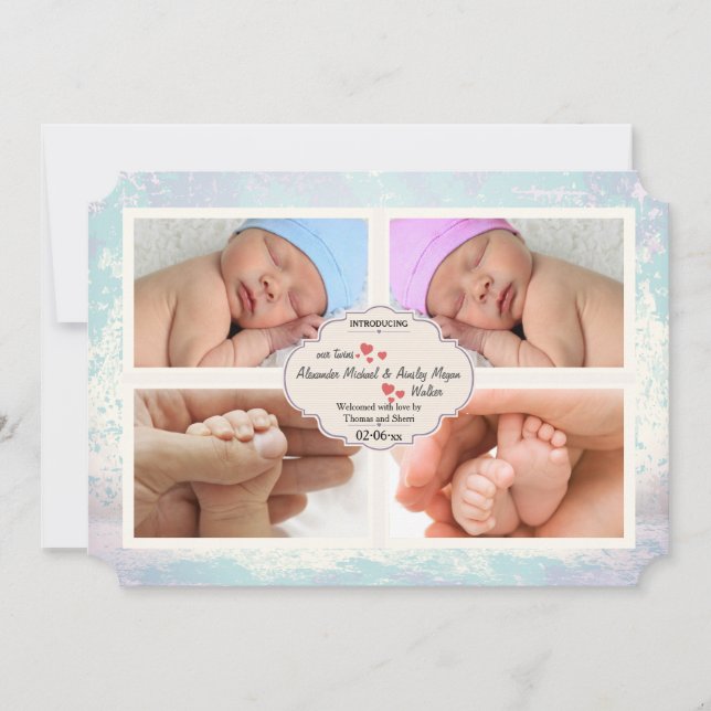Four Photo Modern Birth Announcement (Front)