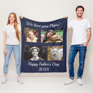 Four Photo Personalised Navy Blue Fleece Blanket