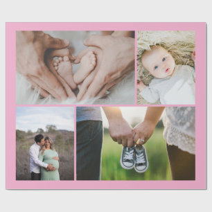 Four Photo Pink Baby Theme Personalised Pictures Wrapping Paper