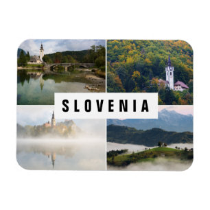 Four photo Slovenia churches collage souvenir Magnet