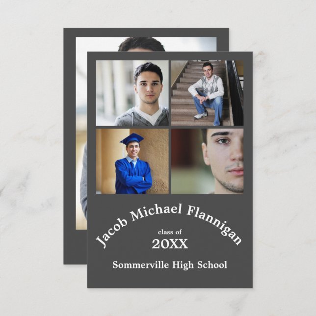 Four Photos Collage Grey 3x5- Graduation Announce Invitation (Front/Back)