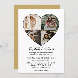 Four Photos Collage Heart Frame Wedding Invitation