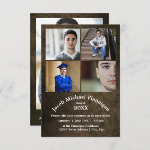 Four Photos Leather 3x5- Graduation Announcement