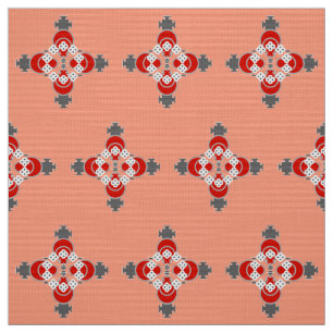 Four point Mandala, Coral, Grey / Grey and Red Fabric