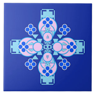 Four point Mandala - orchid, blue and cobalt Ceramic Tile