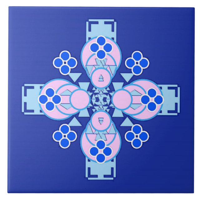 Four point Mandala - orchid, blue and cobalt Ceramic Tile (Front)