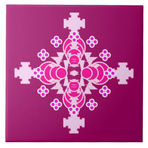 Four point Mandala - pale pink and plum Ceramic Tile