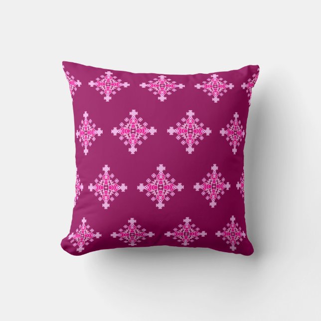 Four point Mandala Pattern, Pale Pink and Plum Cushion (Front)