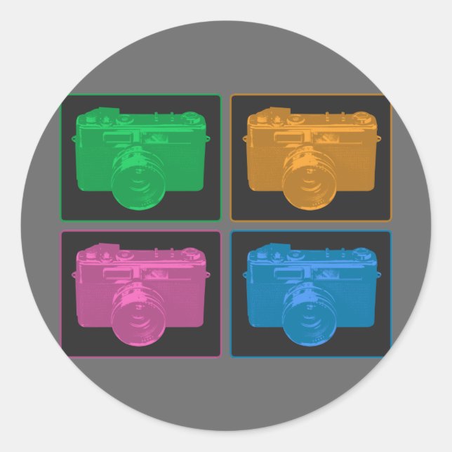 Four Pop Art Cameras Classic Round Sticker (Front)