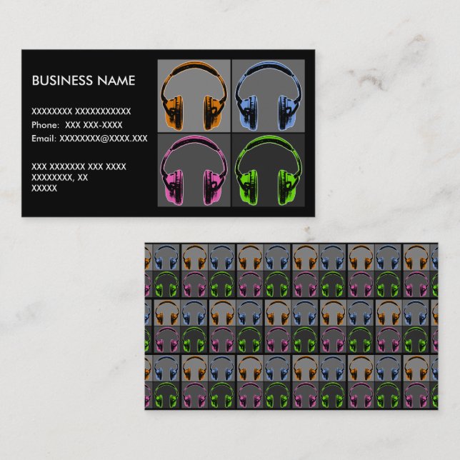Four Pop Art Headphones Business Card (Front/Back)