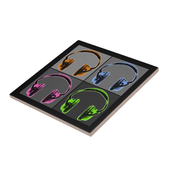 Four Pop Art Headphones Ceramic Tile (Side)