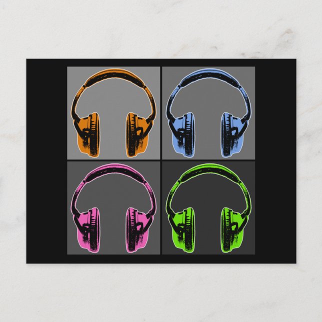 Four Pop Art Headphones Postcard (Front)