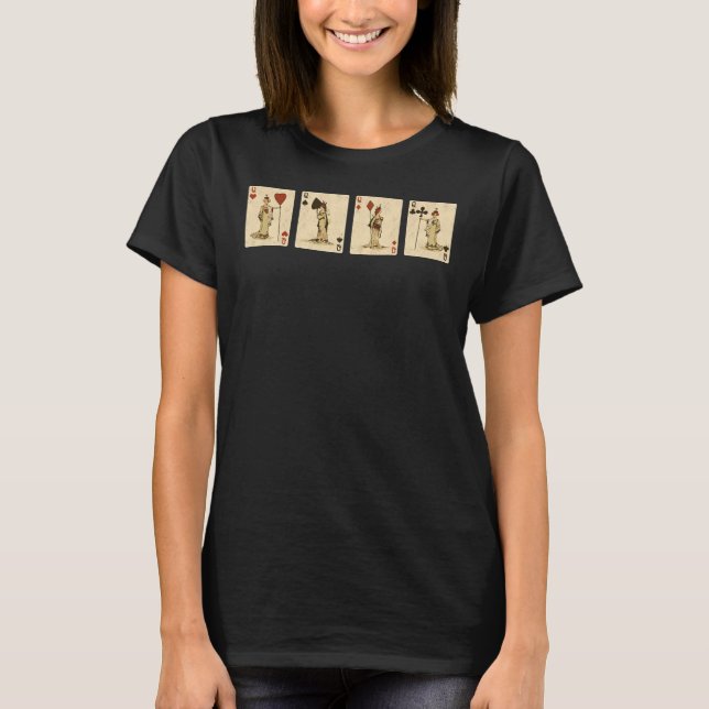 Four Queens of Vintage Playing Cards T-Shirt (Front)