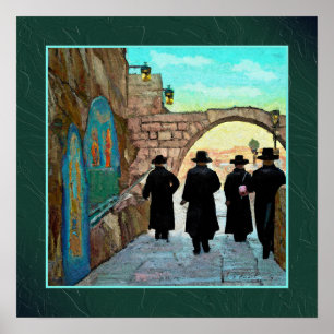 Four Rabbis Walking in Jerusalem Street Art Print