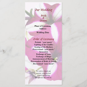Four Red and White Petunias Wedding Program